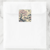 日本風浮世絵 桜 クレーン 富士山 スクエアシール (バッグ)