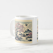 日本風浮世絵 桜 鶴 富士山 コーヒーマグカップ (正面左)