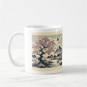 日本風浮世絵 桜 鶴 富士山 コーヒーマグカップ (左)
