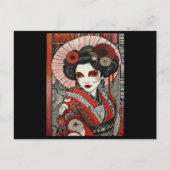 日本風芸者インスパイアード・ゴシックアート 赤黒 ポストカード (正面)