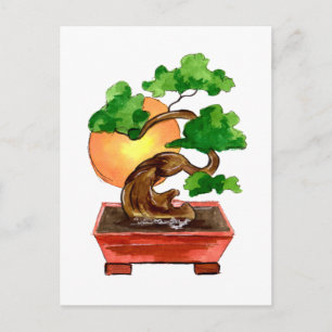 日本風 bonsai ツリーと太陽 ポストカード