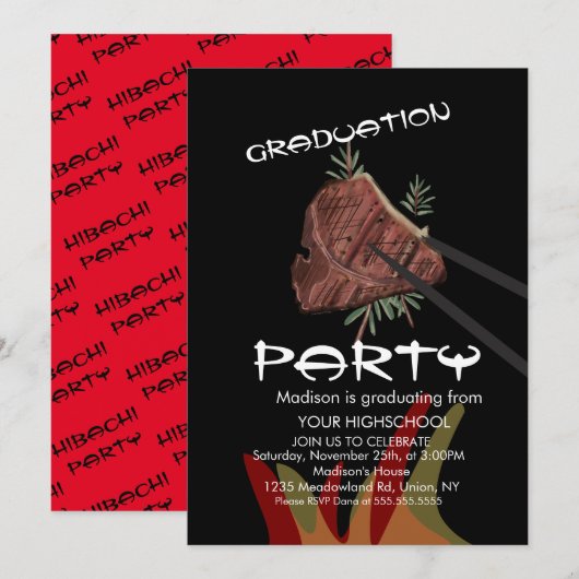 日本食 焼き肉店 卒業 招待状 (正面/裏面)