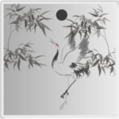 日本鶴と竹の水墨画 - 禅墨絵 アール シール (正面)