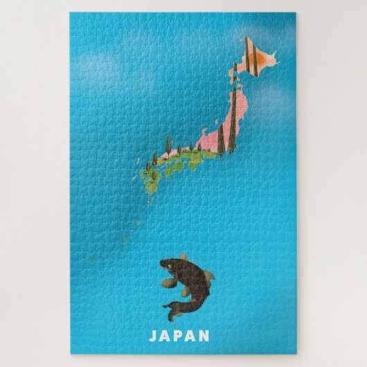 日本 イラスト 地図 旅行 ポスター 印刷 ジグソーパズル (縦)