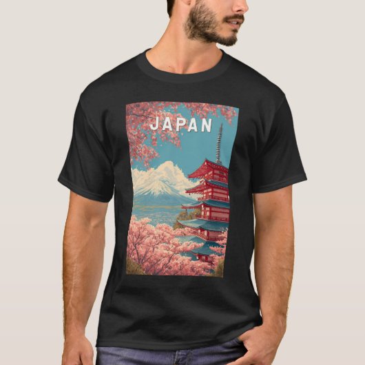 日本 イラスト 旅行 アート ヴィンテージ Tシャツ (正面)