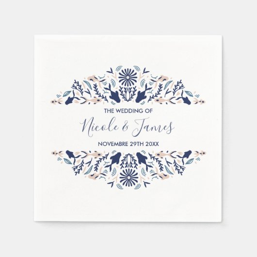 日本 |コイフィッシュロータスパーソナライズされた結婚ズ スタンダードカクテルナプキン (正面)