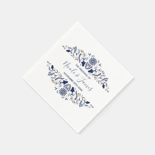 日本 |コイフィッシュロータスパーソナライズされた結婚ズ スタンダードカクテルナプキン (角)