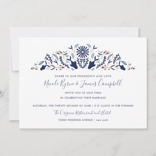 日本 |モダンコイと蓮結婚花 招待状 (正面)