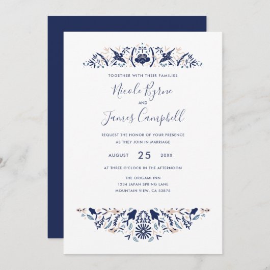 日本 |モダンコイ魚のトキ蓮の青 招待状 (正面/裏面)