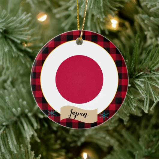 日本，レッドバッファロープレイド日本の&国旗 セラミックオーナメント (ツリー)