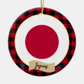 日本，レッドバッファロープレイド日本の&国旗 セラミックオーナメント (正面)