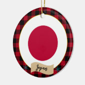 日本，レッドバッファロープレイド日本の&国旗 セラミックオーナメント (左)