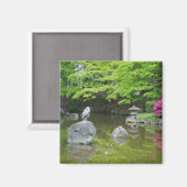 日本、京都。新緑に佇むサギ マグネット (正面/裏面)