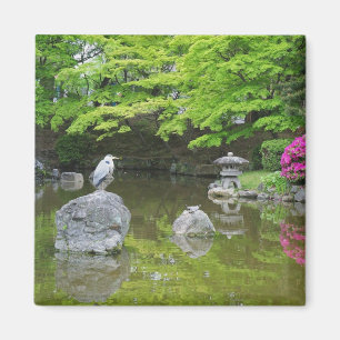 日本、京都。新緑に佇むサギ マグネット