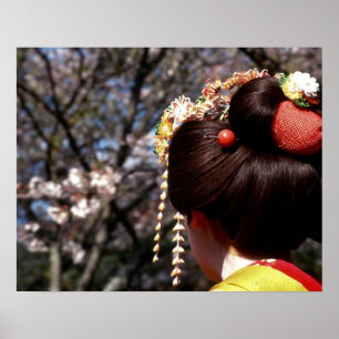 日本、京都。芸者のリアビュークローズアップ ポスター