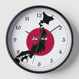 日本、地図のシルエットと国旗 壁時計