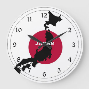 日本 – 地図のシルエットと旗 ラージ壁時計