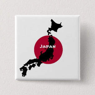 日本 – 地図のシルエットと旗 缶バッジ
