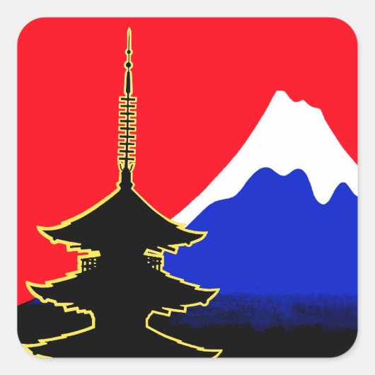 日本、山富士と木 スクエアシール (正面)