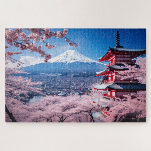 日本、桜、富士山の風景 ジグソーパズル (横)
