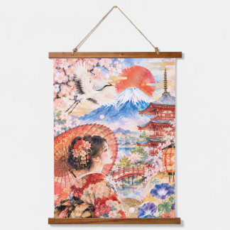 日本　花　鳥　風　月 吊り下げ型タペストリー