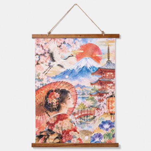 日本　花　鳥　風　月 吊り下げ型タペストリー (正面)