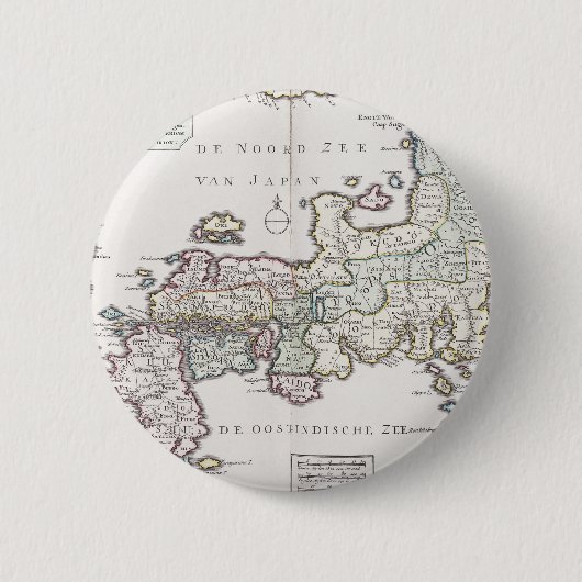 日本| 1769年の旧式な地図 缶バッジ (正面)