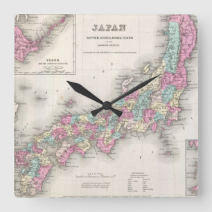 日本(1855年)のヴィンテージの地図 スクエア壁時計