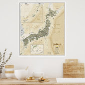 "日本: 2012/today – 詳細アンティークスタイルマップ ポスター (キッチン)