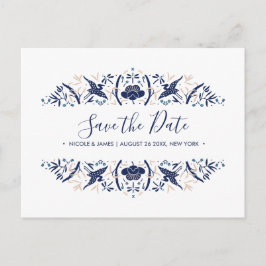 日本 | Crested Ibis Blue Wedding日付を保存 案内ポストカード