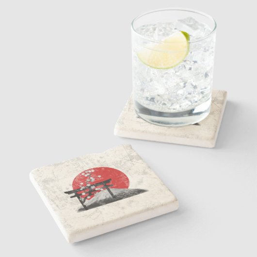 日本ID153の国旗と記号 ストーンコースター (横)