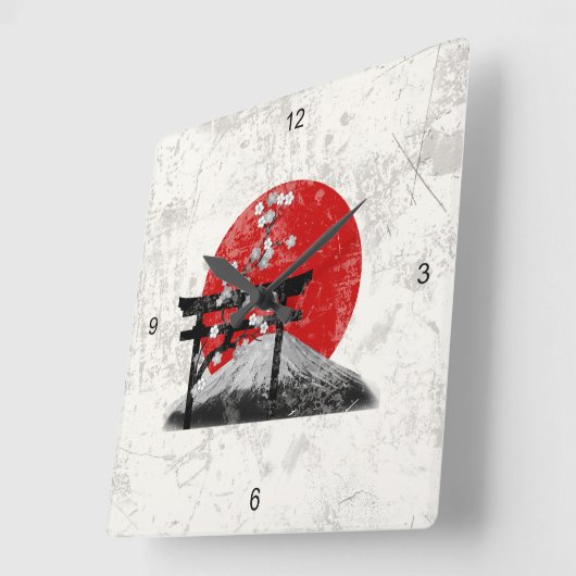 日本ID153の旗そして記号 スクエア壁時計 (傾斜)