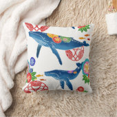 日本Okianwan Bingataスタイルのクジラパターン枕 クッション (ブランケット)