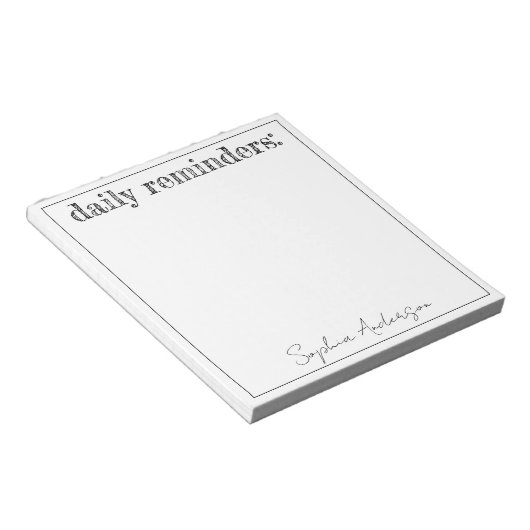 日次リマインダーシンプル白黒パーソナライズされた ノートパッド (アングル)