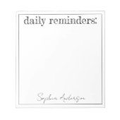 日次リマインダーシンプル白黒パーソナライズされた ノートパッド (正面)