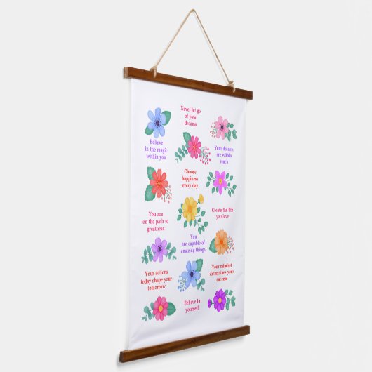 日次リマインダ前向きーやる気を起こさせる引用文 吊り下げ型タペストリー (傾斜あり)