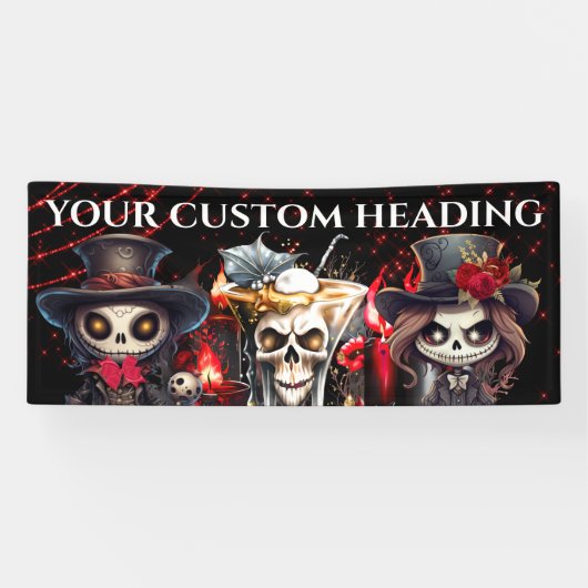 日死んだスケルトンのカクテルハロウィーン不気味DIY 横断幕 (横)