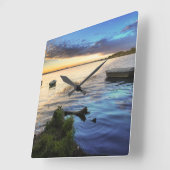 日没からの航行ボートの反射 スクエア壁時計 (傾斜)