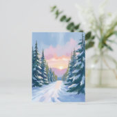 日没でスキー | ウィンターマウンテンスキーホリデー ポストカード (スタンド正面)