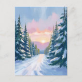 日没でスキー | ウィンターマウンテンスキーホリデー ポストカード (正面)