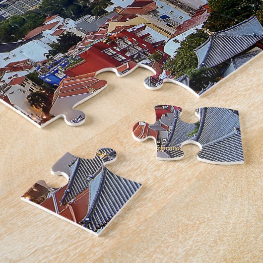 日没で中華街から見られるシンガポールのスカイライン ジグソーパズル (側面)