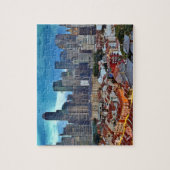 日没で中華街から見られるシンガポールのスカイライン ジグソーパズル (縦)