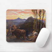 日没で耕しているウシ(w/c紙で) マウスパッド (マウス)