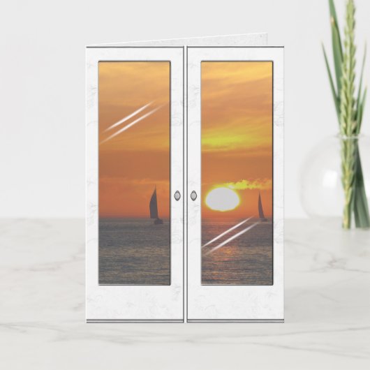 日没と帆船 カード (正面)