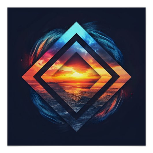 日没と海の抽象芸術背景 ポスター (正面)