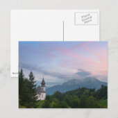 日没にアルプス山脈のある教会 ポストカード (正面/裏面)