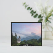 日没にアルプス山脈のある教会 ポストカード (スタンド正面)