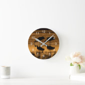 日没にシルエット化されたクレーン ラウンド壁時計 (ホーム)