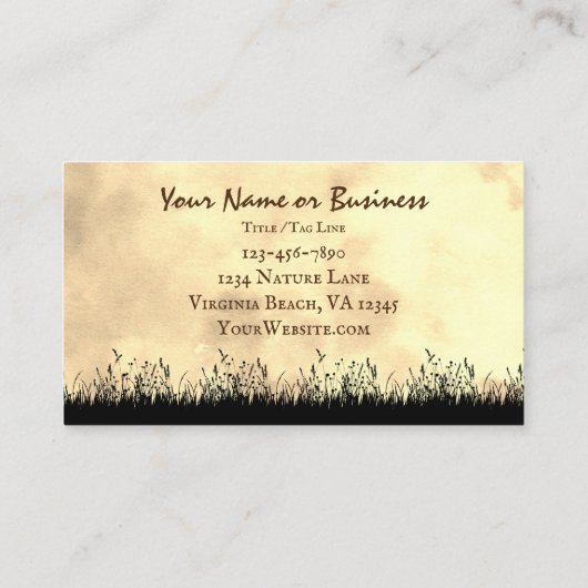 日没にフィールドで放牧するシルエットウマ 名刺 (裏面)