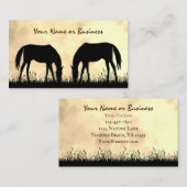 日没にフィールドで放牧するシルエットウマ 名刺 (正面/裏面)